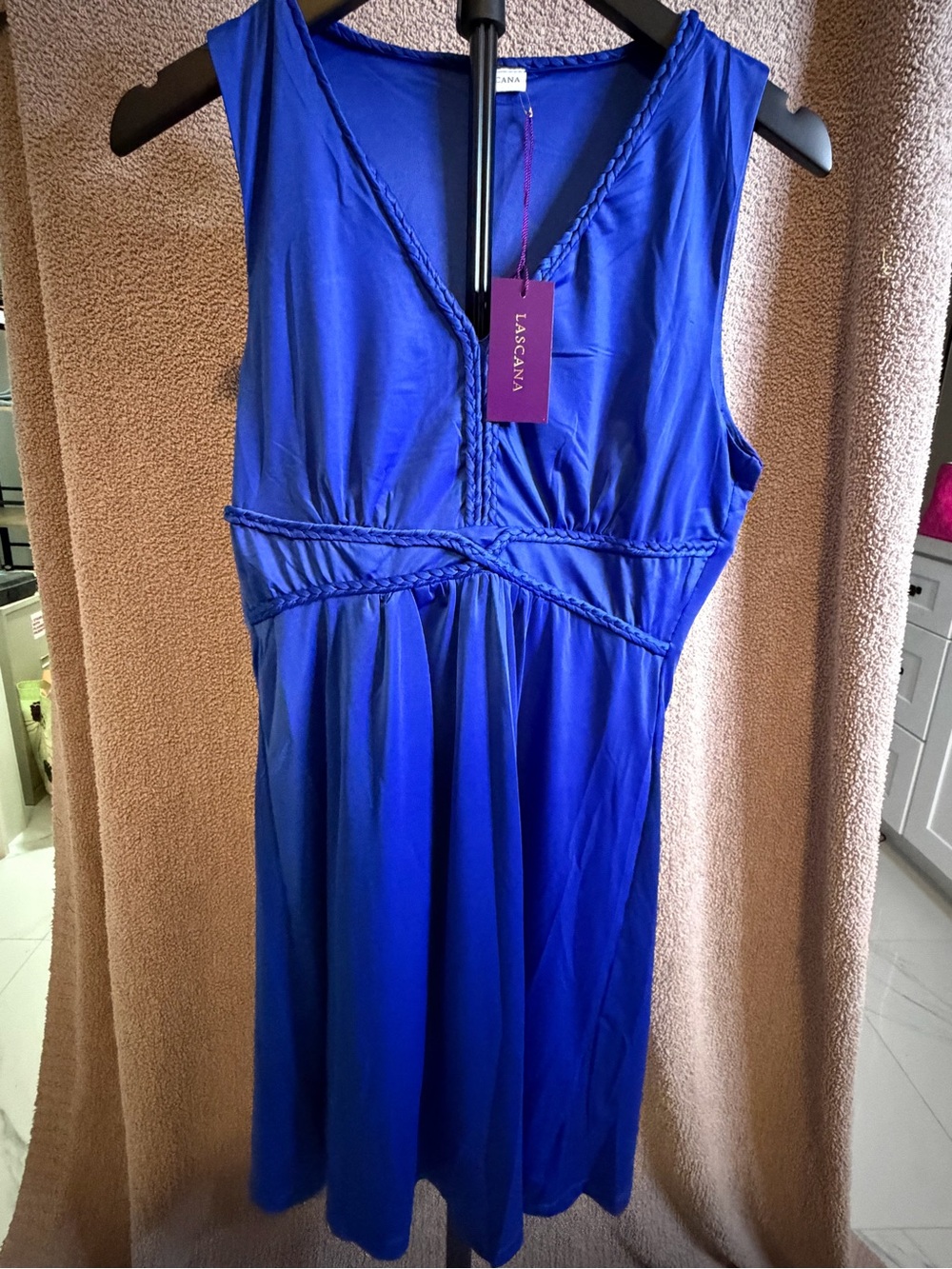 Lascana Royal Blue V-Neck Sleeveless Dress with Braided Waist